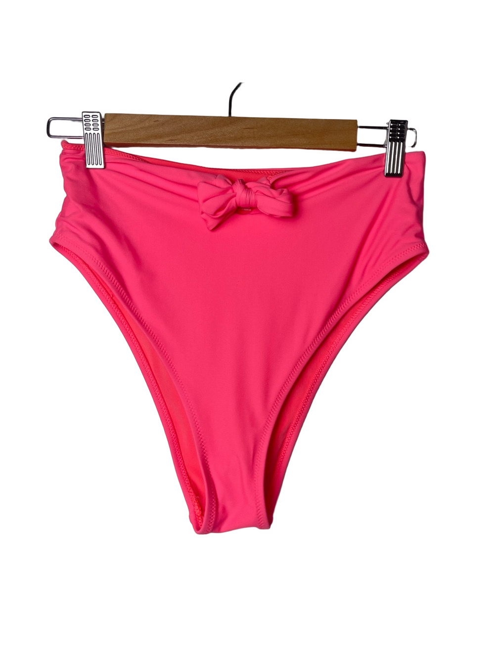 Aerie High-Waisted high cut Bikini Bottom bright pink front tie bow size Med new